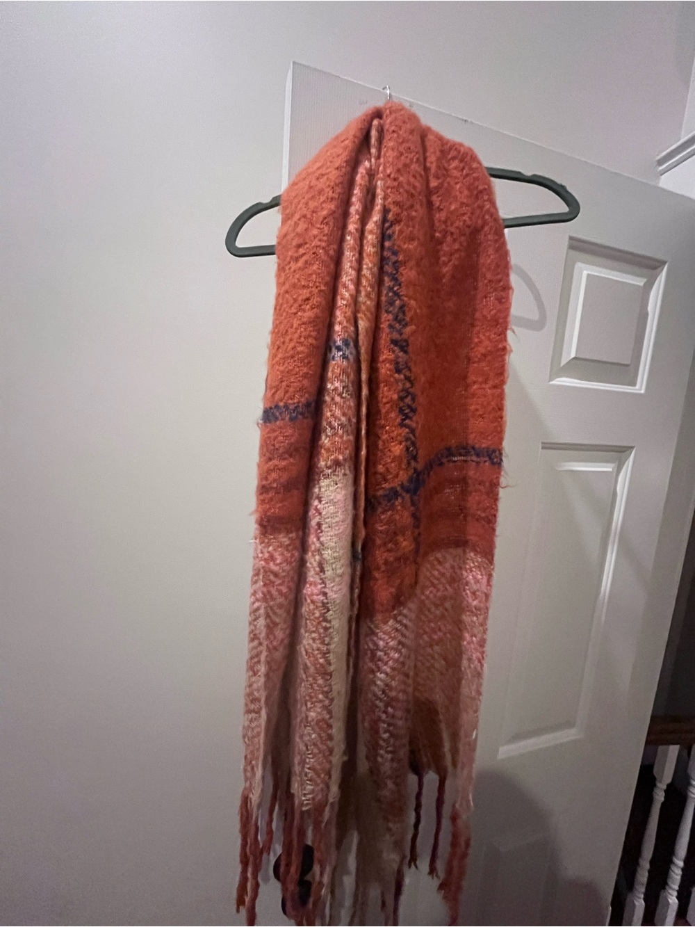 Anthropologie Rust & Coral Fringe Wrap Scarf